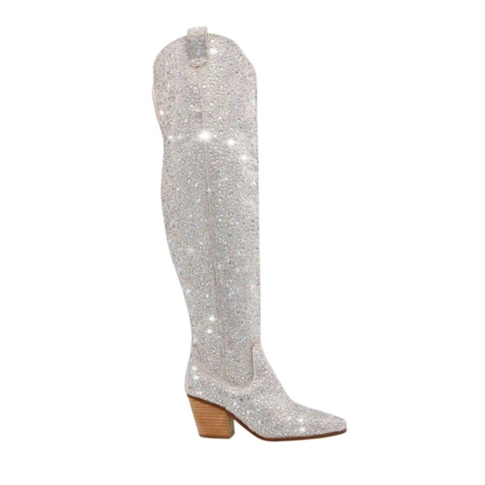 Betsey Johnson Womens Rodeo Over the Knee Boot US 11 Multicolor Rhinestone NWOB